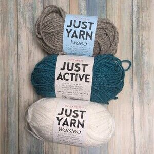 Premier Just Yarn Lot 3 Skeins Teal White Greige Tweed Acrylic Worsted Bundle